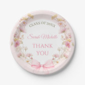 Pink Boho Wildflowers Graduation Party Pappteller (Vorderseite)