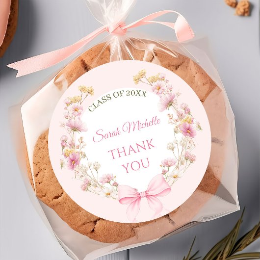 Pink Boho Wildflowers Graduation Party Runder Aufkleber