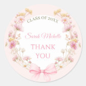 Pink Boho Wildflowers Graduation Party Runder Aufkleber (Vorderseite)