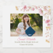 Pink Boho Wildflowers Graduation Party Schaumweinetikett (Einzelnes Label)