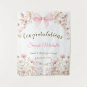 Pink Boho Wildflowers Graduation Party Wandteppich (Vorderseite)