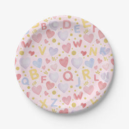 Pink Bokeh Alphabet & Hearts Sweet Pastel Theme Pappteller