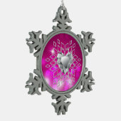 Pink Bokeh Diamond Snowflake & Herz Schneeflocken Zinn-Ornament (Links)