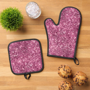 Pink Bokeh Glitzer Ofenhandschuh & Topflappen-Set