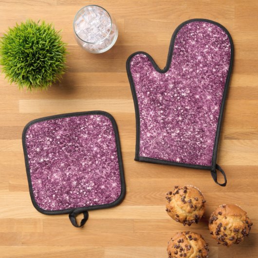 Pink Bokeh Glitzer Ofenhandschuh & Topflappen-Set (Oben Unten)