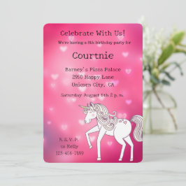 Pink Bokeh Hearts Unicorn Geburtstag Einladung