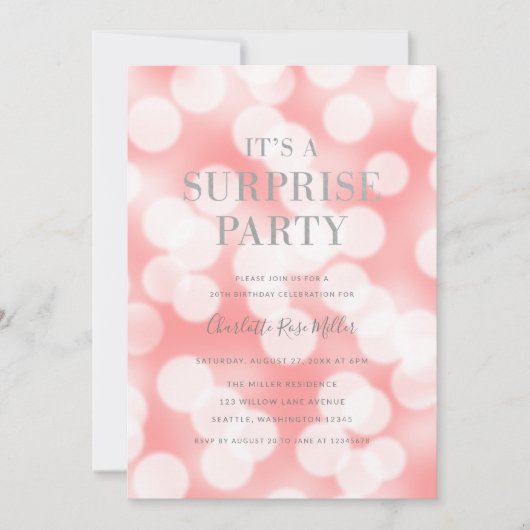 Pink Bokeh Lights Es ist ein überraschendes Party Einladung (Vorderseite)