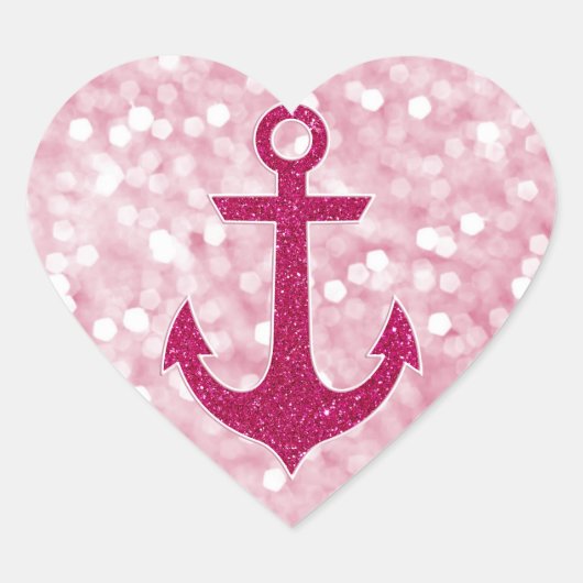 Pink Bokeh Nautical Glitzer Anchor Herz-Aufkleber (Vorderseite)
