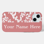 Pink Bold Damask w/ name @ Emporiomoffa Case-Mate iPhone Hülle (Rückseite (Horizontal))