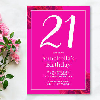 Pink Bold Modern 21. Geburtstag Einladung