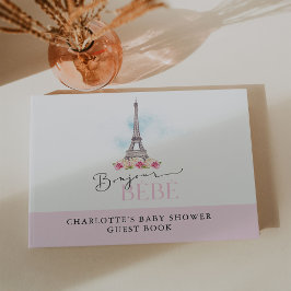 Pink Bonjour Bébé Eiffel Tower Baby Dusche Gästebuch