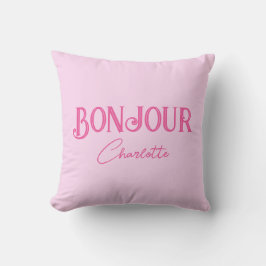 Pink Bonjour Bonne Nuit Throw Kissen