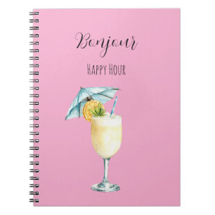 Pink Bonjour Happy Hour Getränk Notizblock