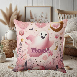 Pink Boo Friendly Ghost Halloween Kürbislaterne Kissen