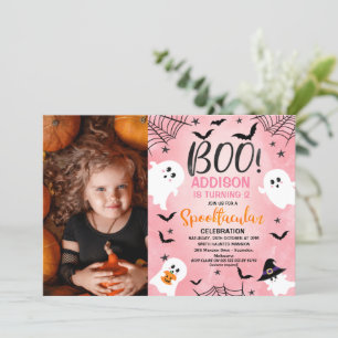 Pink Boo Girls Halloween-Party Foto Geburtstag Einladung