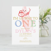 Pink BOO Ich bin auf halbem Weg zu einem 6-monatig Einladung (Stehend Vorderseite)