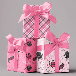 Pink Boo Kitty Liebe Kätzchen und Garn Kinder Geschenkpapier Set