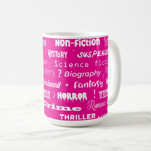 Pink Book Genres Muster Bookworm Kaffeetasse (VorderseiteRechts)