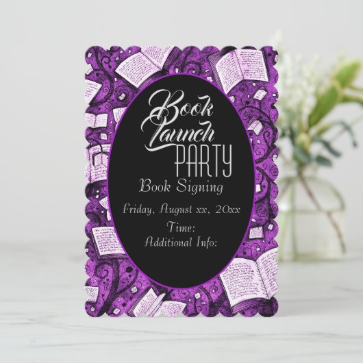 Pink Book Launch Partys Einladung (Stehend Vorderseite)