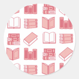 Pink Book Reading and Writing Pattern Runder Aufkleber