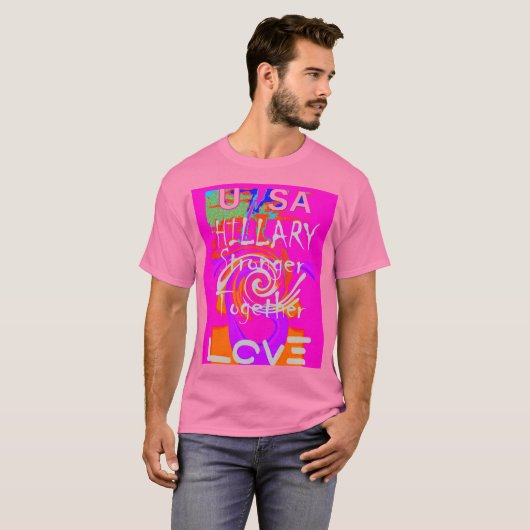 Pink Borded Hillary Inspiration Art Print T-Shirt (Vorne ganz)