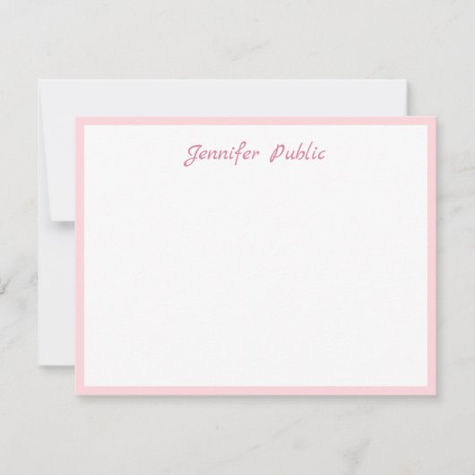 Pink Border Handwriting Script Simple White Trendy Mitteilungskarte (Vorderseite)