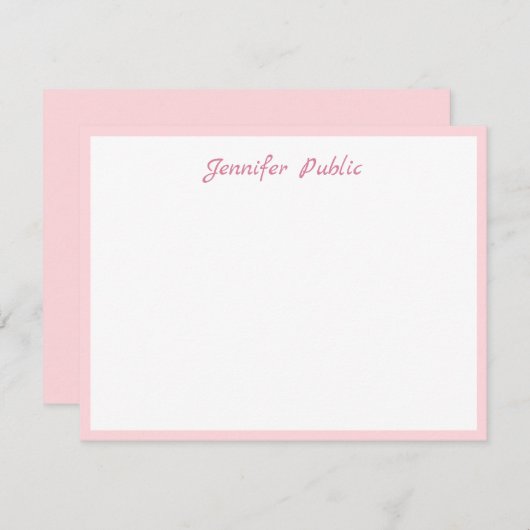 Pink Border Handwriting Script Simple White Trendy Mitteilungskarte (Vorne/Hinten)