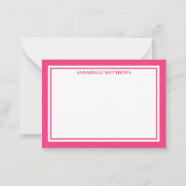Pink Border Minimalist Name Monogram Mitteilungskarte