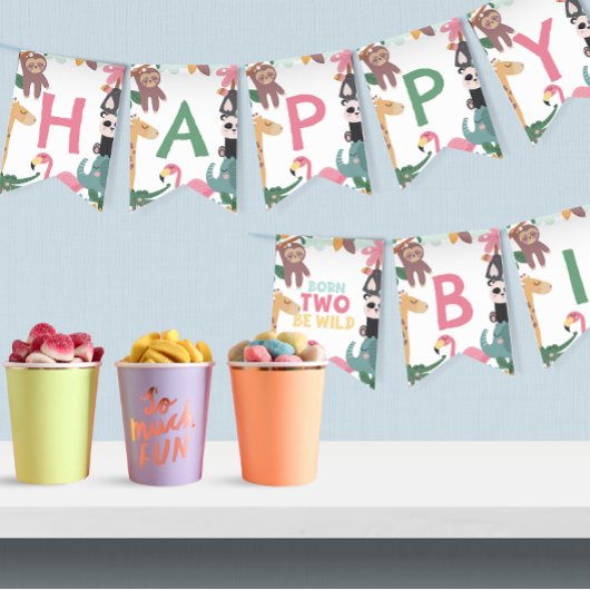 Pink Born Two Be Wild Birthday Wimpelkette