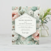 Pink Botanical Bloom Wedding Einladung (Stehend Vorderseite)