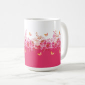 Pink Botanical Butterflies Mug Kaffeetasse (VorderseiteRechts)
