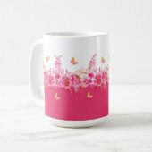 Pink Botanical Butterflies Mug Kaffeetasse (Vorderseite Links)