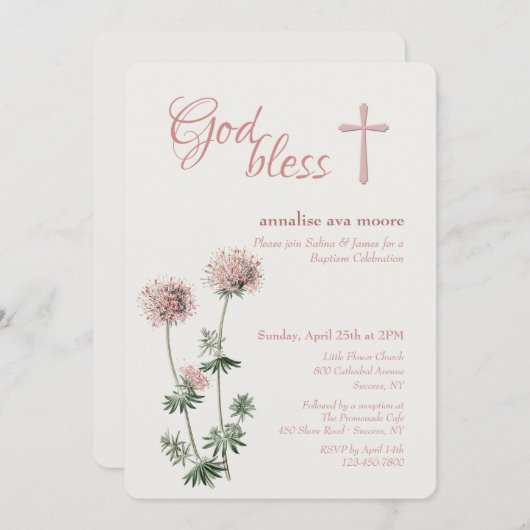 Pink Botanical Einladung (Vorne/Hinten)