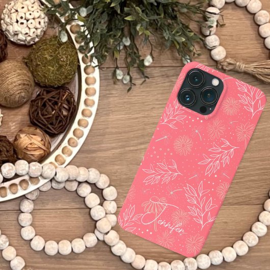 Pink Botanical Floral Modern Floral Girl Name Case-Mate iPhone Hülle