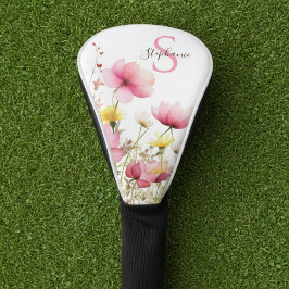 Pink Botanical Floral Monogram Golf Headcover
