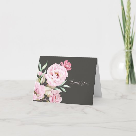 Pink Botanical geklappt Danke Karte (Vorderseite)