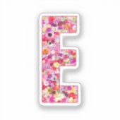 Pink Botanical Monogram Floral Letter E Initial Aufkleber (Vorderseite)