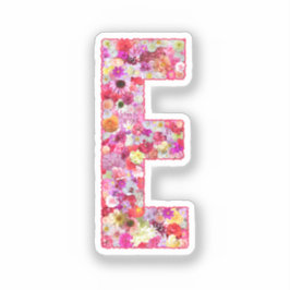 Pink Botanical Monogram Floral Letter E Initial Aufkleber