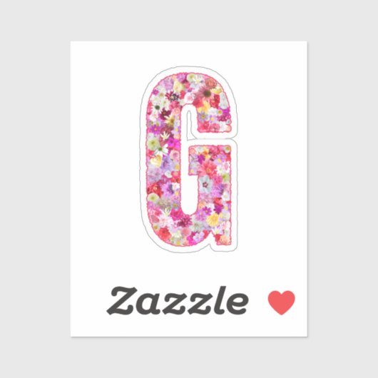Pink Botanical Monogram Floral Letter G Initial Aufkleber (Blatt)