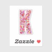 Pink Botanical Monogram Floral Letter K Initial Aufkleber (Blatt)