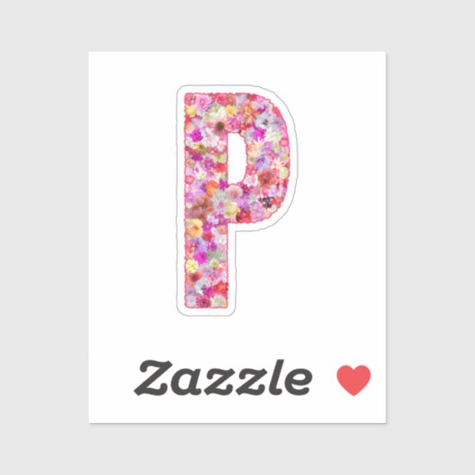 Pink Botanical Monogram Floral Letter P Initial Aufkleber (Blatt)