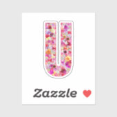 Pink Botanical Monogram Floral Letter U Initial Aufkleber (Blatt)