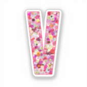 Pink Botanical Monogram Floral Letter V Initial Aufkleber (Vorderseite)