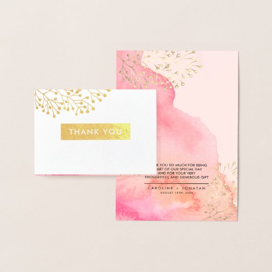 Pink Botanical Watercolor Wedding Danke Folienkarte (Anzeige)