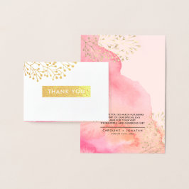 Pink Botanical Watercolor Wedding Danke Folienkarte