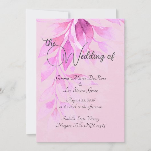 Pink Botanical Wedding Invitation Einladung (Vorderseite)