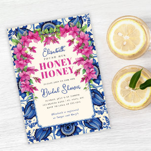Pink Bougainvillea Blue Tile Brautparty Einladung