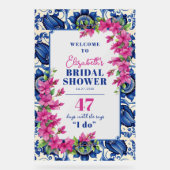 Pink Bougainvillea Blue Tile Brautparty Empfang Acrylschild (Vorderseite)