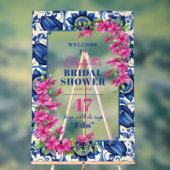 Pink Bougainvillea Blue Tile Brautparty Empfang Acrylschild (Neutral)