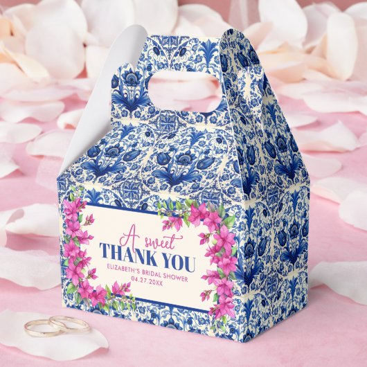 Pink Bougainvillea Blue Tile Brautparty Geschenkschachtel (Hochzeit)